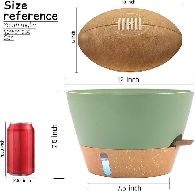 12-Inch Self Watering Planters with Drainage Holes, Large Flower Pots for Indoor Outdoor Plants, Garden Pots Green