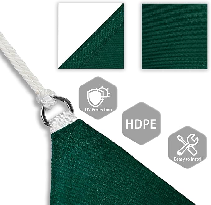 Patio Paradise 12' x 12' x 11'10" Sun Shade Sail Triangle Canopy, Permeable Shade Cloth Fabric Sunlight Block Patio Cover HDPE Deck Awning for Outdoor Backyard Pergolas Roof Shading, Green