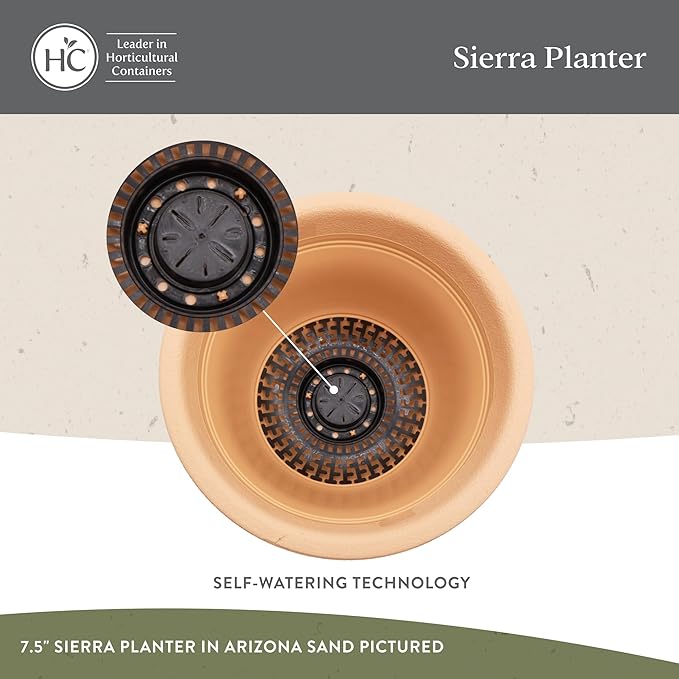 The HC Companies Sierra Round Self-Watering Pot - Lightweight Plastic Planter for Herbs & More - Durable Plant Pots for Indoor Plants & Outdoor Plants (10” Celtic Bronze, Pack of 2)