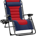 Best Choice Products Oversized Padded Zero Gravity Chair, Folding Outdoor Patio Recliner, XL Anti Gravity Lounger for Backyard w/Headrest, Cup Holder, Side Tray, Polyester Mesh - Navy/Red