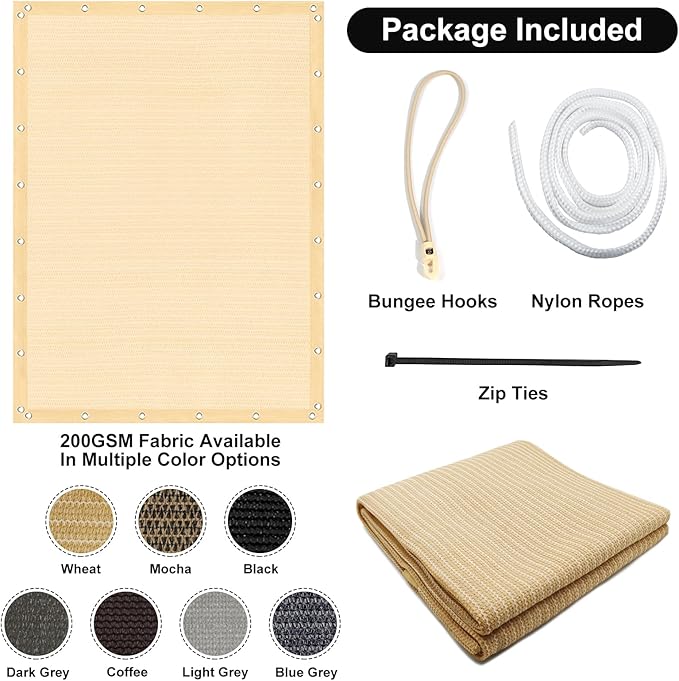 Artpuch 90% Sun Shade Cloth, 8 x 8 FT Pergola Shade Cover Canopy with Grommets, Sun Screen Fabric Tarp for Patio, Outdoor, Garden, Backyard, Wheat