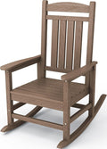 KINGYES HDPE Rocking Chairs Outdoor, Patio Rocking Chairs with 330lbs Support, Smooth Porch Rocker for Deck Lawn Yard, Brown