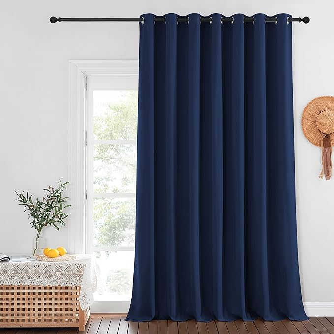 NICETOWN Blackout Navy Blue Curtain 102 inches Long, Grommet Thermal Insulated Extra Wide Room Divider Drape Window Treatment for Sliding Glass Door/Living Room, W100 x L102, 1 Panel