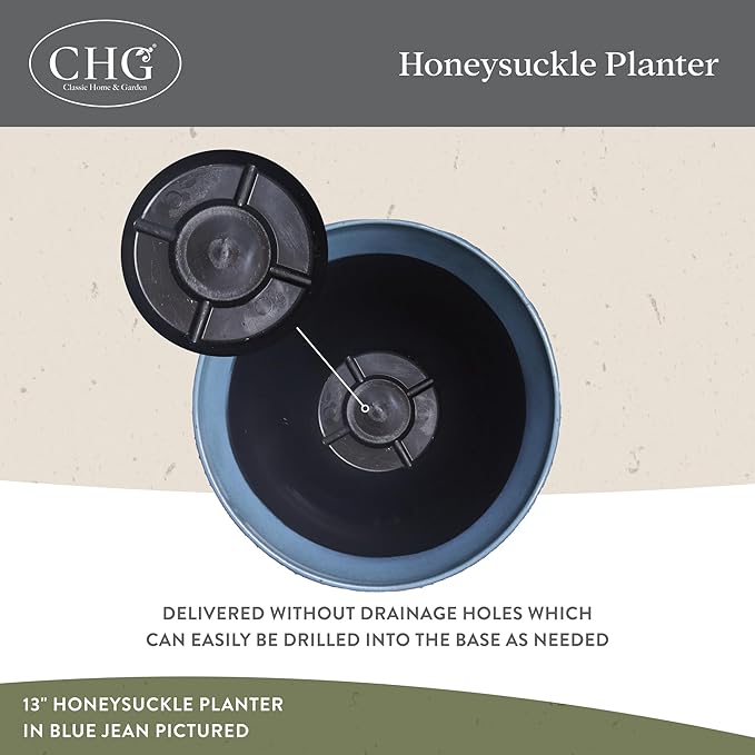 Classic Home and Garden Honeysuckle Resin Planters - Lightweight Indoor & Outdoor Plant Pots - UV-Resistant Plastic Flower Pots - Pot Planters for Flowers & Herbs (15" Ocean Blue)