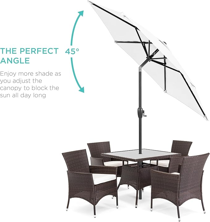 Best Choice Products 7.5ft Heavy-Duty Round Outdoor Market Table Patio Umbrella w/Steel Pole, Push Button Tilt, Easy Crank Lift - White