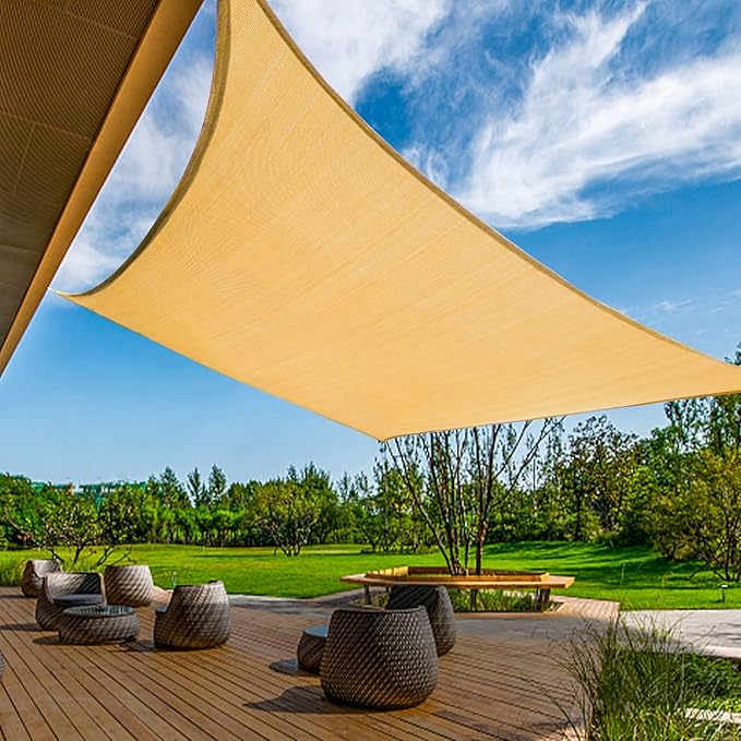 KANAGAWA 10'X24' Sand Custom Size Sun Shade Sail Rectangle UV Block Canopy Cover for Patio Backyard Lawn Garden Outdoor (Customized Available)