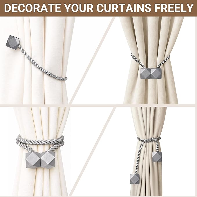 Hion Magnetic Curtain Tiebacks Grey 6 Pack, Curtain Tiebacks Buckles Holdbacks Holders Hooks Clip for Home Bedroom Office Decorative Thick or Thin Curtain