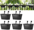 Dahey 10.5 Inch Metal Iron Hanging Flower Pots for Railing Fence Hanging Bucket Pots Countryside Style Window Flower Plant Holder with Detachable Hooks Home Decor,Black,5 Pcs