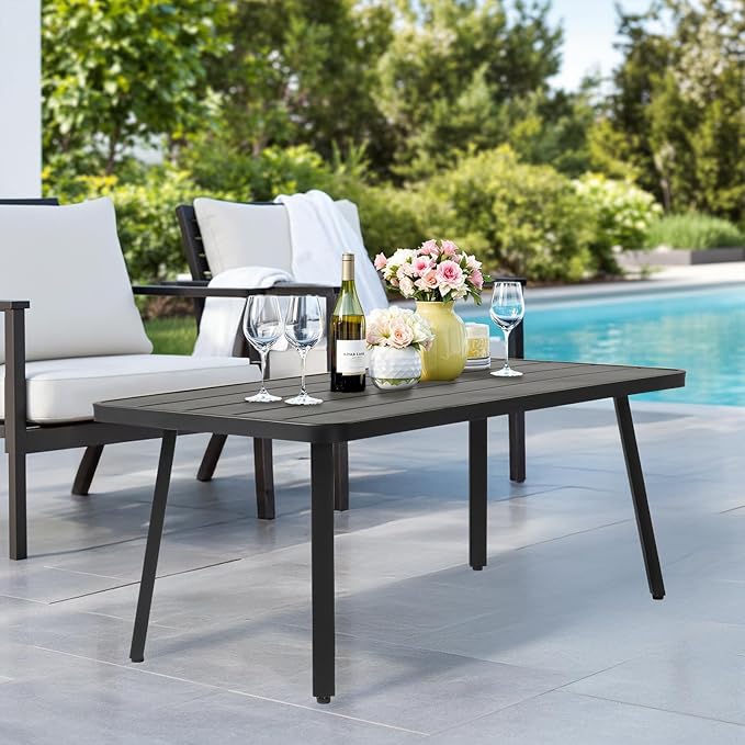 VINGLI Small Steel Outdoor Patio Coffee Table, Weather Resistant Metal Outdoor Large Side Table for Patio Balcony Porch and Living Room, Rectangle, Black (Rectangle)