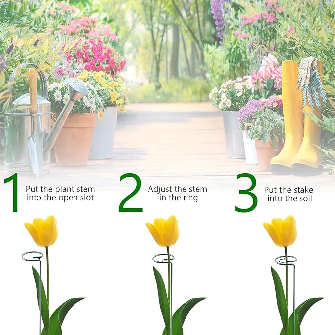 12 Pack 16 Inch Plant Support Stakes, Metal Single stemmed Flower Support Hoops，Garden Plant Stakes Plant Prop for Amaryllis Orchid Lily Rose Peony Tomatoes Gladiolus