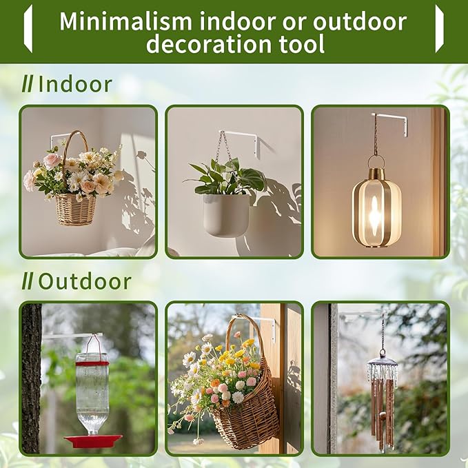 2 Pack 8 Inch Plant Hanger Hooks for Indoor Hanging Plants, Heavy Duty Steel Hanging Plant Brackets Wall Mount Hooks for Hanging Bird Feeders Flower Basket Wind Chime Solar Lanterns Outdoor, White