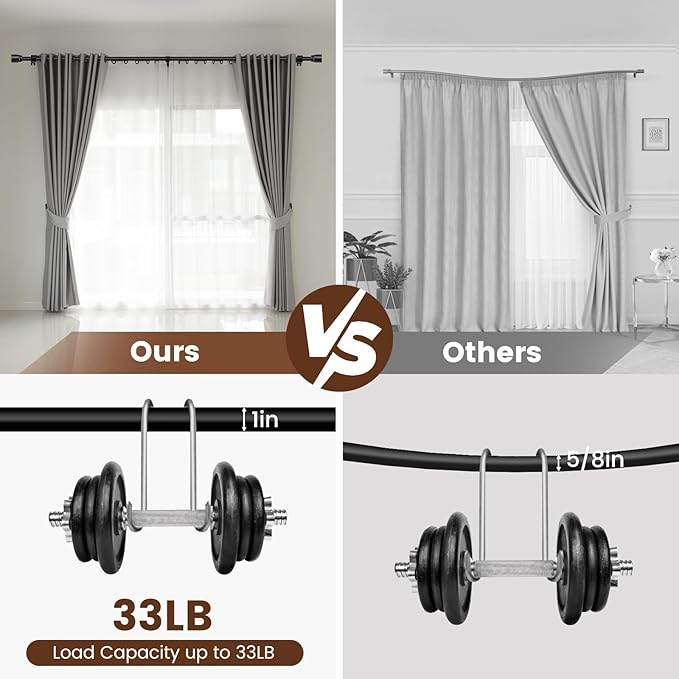 1” Diameter Matte Black Curtain Rod Itself is 30-60 inch 2 Pack, Fit 30 to 56 Windows with Heavy Duty Adjustable Telescopic Rod，Splicing Metal Extra Long Curtain Rod for Windows Sliding Glass Door