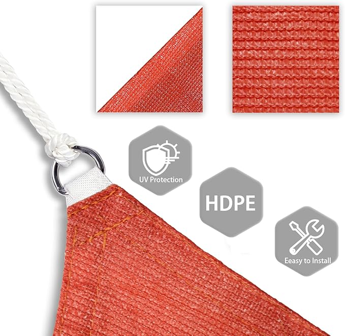 Patio Paradise 12' x 12' x 11'10" Sun Shade Sail Triangle Canopy, Permeable Shade Cloth Fabric Sunlight Block Patio Cover HDPE Deck Awning for Outdoor Backyard Pergolas Roof Shading, Red