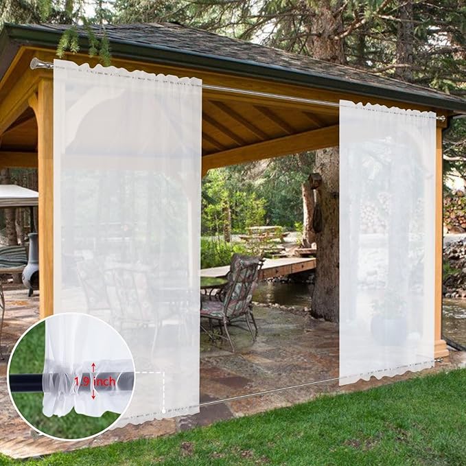 SpaceDresser Waterproof Outdoor Sheer Curtains for Patio - 2 Panels Rod Pocket Indoor Voile Sheer Curtain for Living Room,52W x 84L inch, White