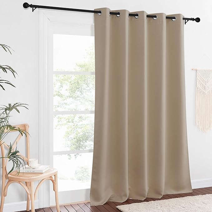 NICETOWN Patio Blackout Curtain Panels - Extra Wide Sliding Door Thermal Insulated Drape, Privacy Room Divider Curtain for Bedroom Office (Taupe, 66 x 118 Inch Long)
