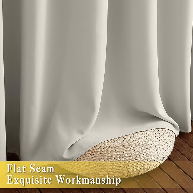 NICETOWN Blackout Natural Curtain for Patio Door, Grommet Room Divider French Door Curtain Wide Window Treatment Sound Reducing Thermal Drape for Sliding Door (1 Panel, W80 x L95)