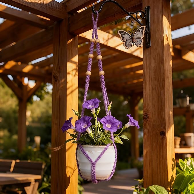 Macrame Plant Hanger, Up to 4-15 inch Pots, Wood Beads Cotton Hanging Planter Holder for Indoor Outdoor Boho Home Decor, 35 Inch, Set of 2 (Purple)