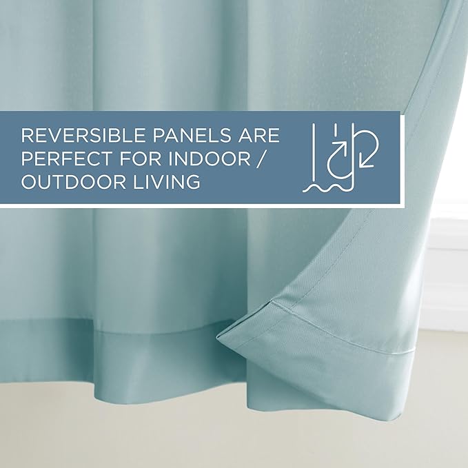 Town & Country Basics Cabana Solid Heavyweight Indoor Outdoor Curtains, Light Filtering Opacity with Grommet Top, Water Repellent, 2-Pack Set, 54"x96", Blue