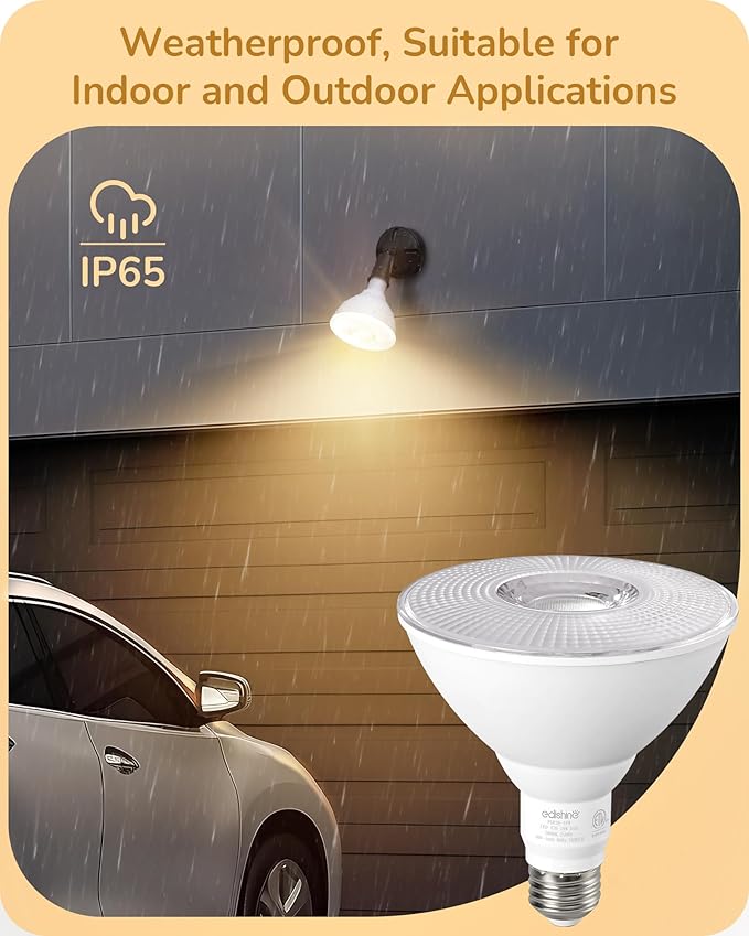 EDISHINE PAR38 LED Outdoor Flood Light Bulbs 2 Pack, 120W Equivalent Dimmable Waterproof LED Flood Light Bulb 3000K Warm Light 18W 1800LM E26 Base for Yard Porch Driveway Garage Christmas, ETL Listed