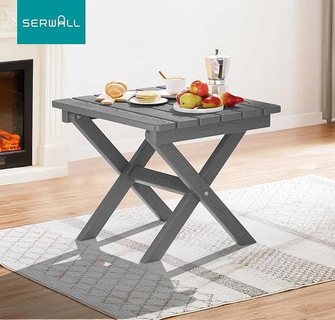 SERWALL Folding Outdoor Side Table Set of 6, Adirondack End Table, Gray