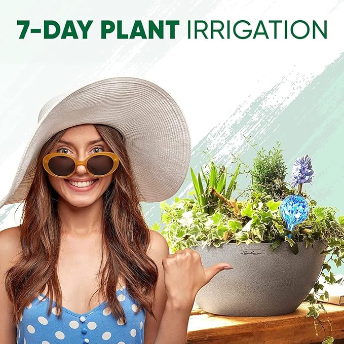 Plant Watering Globes Set of 6 - Large Glass Self Watering Bulbs Up to 7 Days of Irrigation - for Indoor & Outdoor Plants - Multicolor, Automatic, Glass Watering Bulbs for Daily Use, Watering Devices
