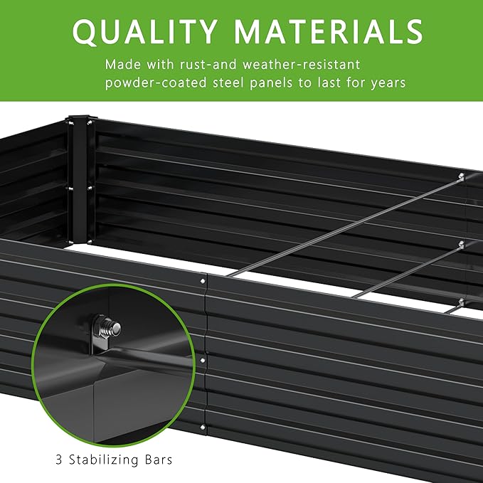 12x2x1FT Galvanized Raised Garden Bed Kit,Vegetable Boxes-Rectangle Metal Flower Box,Large Planter Raised Beds Outdoor Garden for Planting,Fruit,Herb-Black
