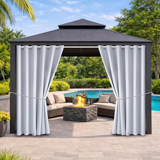 Outdoor Indoor Curtains W84 x L108 for Patio - Weather-resistant Window Panels Privacy Protect Grommet Top Thermal Insulated Home Curtain for Porch Pergola Lawn Garden Hot Tub Area (2 Panels)