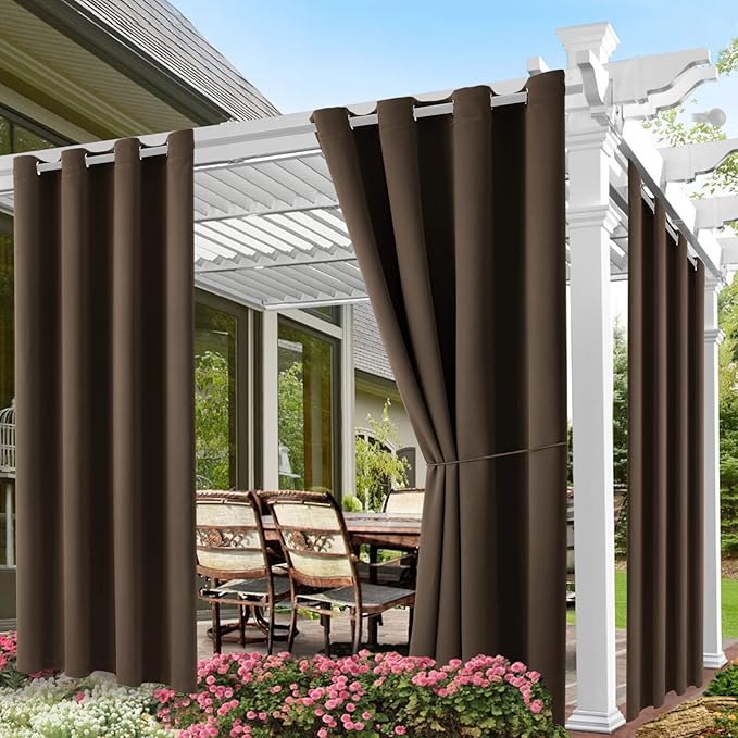 Outdoor Indoor Curtains W52 x L108 for Patio - Weather-resistant Window Panels Privacy Protect Grommet Top Thermal Insulated Home Curtain for Porch Pergola Lawn Garden Hot Tub Area (2 Panels)