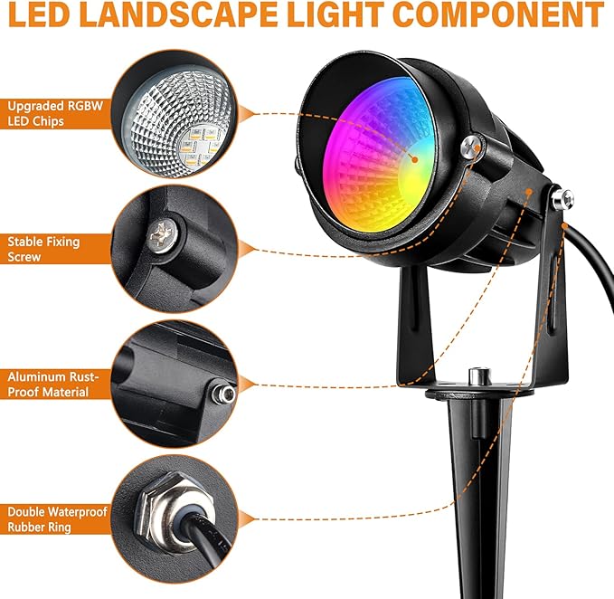 Low Voltage RGBW LED Landscape Lights Spot Lights Outdoor for Yard Garden Decor Spotlight, 12V-24V Low Voltage Landscape Lighting with 16 Color Changing and Remote IP68 Waterproof (12)