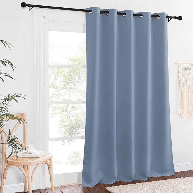 NICETOWN Blackout Doorway Curtain 90 inches Long - Room Darkening Thermal Curtain Grommet Large Window Treatment Sound Reducing for Living Room (Stone Blue, 1 Panel, W66 x L90)