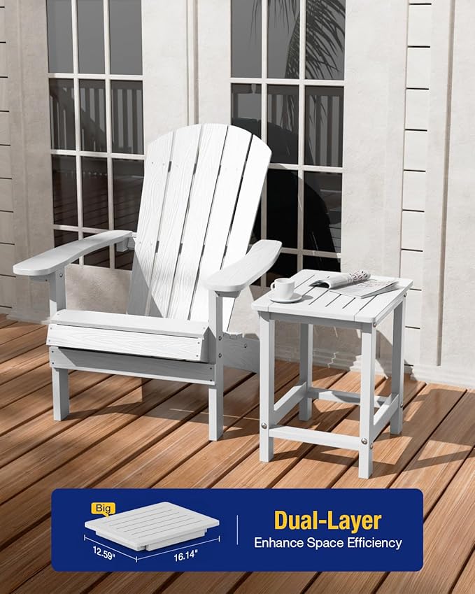 YEFU Outdoor Side Table for Patio: 16" HIPS Weather - Resistant Adirondack Tables - Waterproof Small Square End Tables for Backyard Pool Porch Balcony - Indoor Outdoor Durable Table White