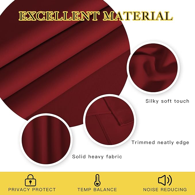 NICETOWN Blackout Short Curtain 63 inches Long for Windows, Thermal Insulated Curtain Grommet Room Darkening Window Treatment for Bedroom/Living Room, 1 Panel, W46 x L63, Burgundy Red