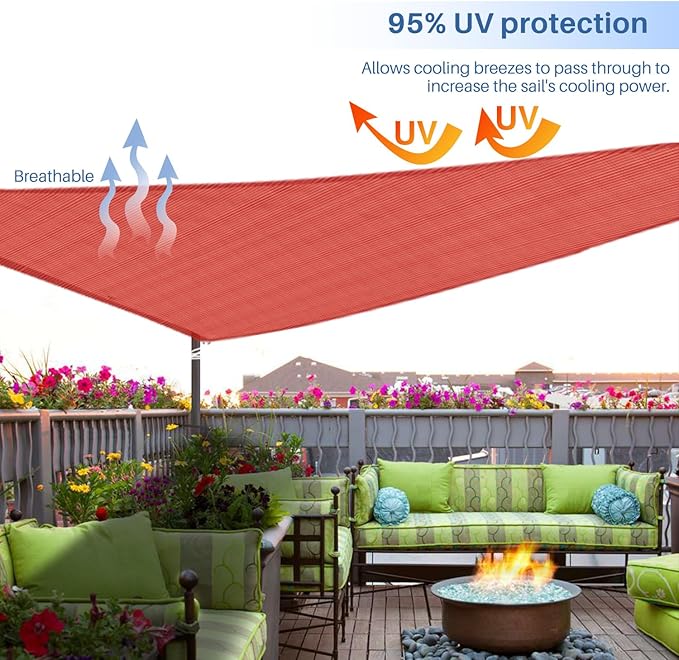 E&K Sunrise 25' x 25' x 25' Sun Shade Sail Triangle Canopy Shade Cover UV Block for Patio Backyard Garden Outdoor (Red)