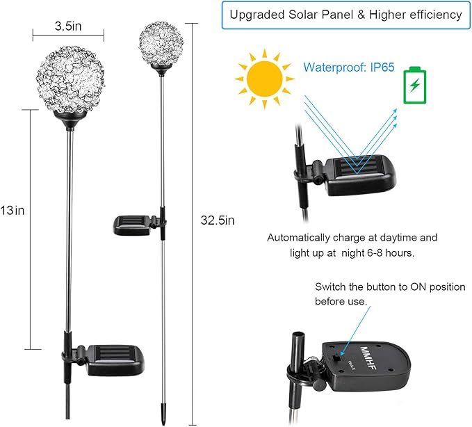 Solar Garden Lights Outdoor, Upgraded Globe Powered Garden Light, Multi-Color Changing LED Solar Stake Lights for Patio Backyard Pathway Party Decoration (Stainless Steel, 2 Pack)