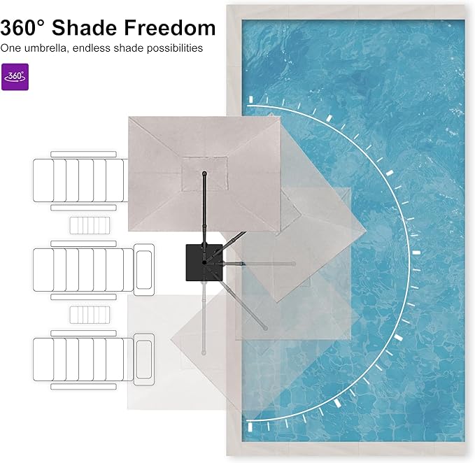 PURPLE LEAF Patio Umbrella 10' X 13' Rectangle Cantilever Umbrella with Wind Resistance Base Large Aluminum Outdoor Umbrellas with UPF40+ Premium Fabric for Deck Pool Garden, Sand Dune
