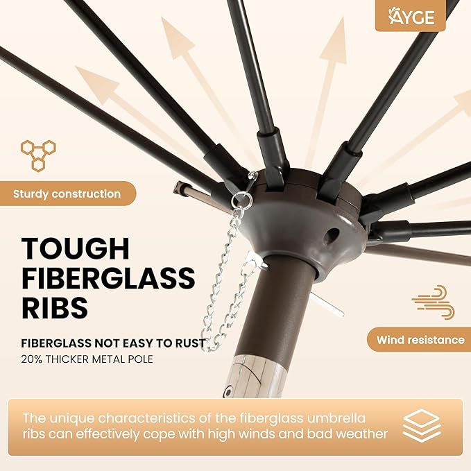 Ayge 9FT Large Outdoor Patio Umbrella Market Table Umbrella-UV Resistant, Easy Push Button Tilt and Crank, 8 Sturdy Fiberglass Ribs Heavy-Duty Pool Umbrella for Deck, Backyard,Garden,Purple