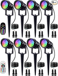 SUNVIE Christmas 12W RGB Color Changing Landscape Lights Low Voltage LED Landscape Lighting Remote Control Spotlight Waterproof Garden Pathway Christmas Decoration Outdoor, 8 Pack with Connector
