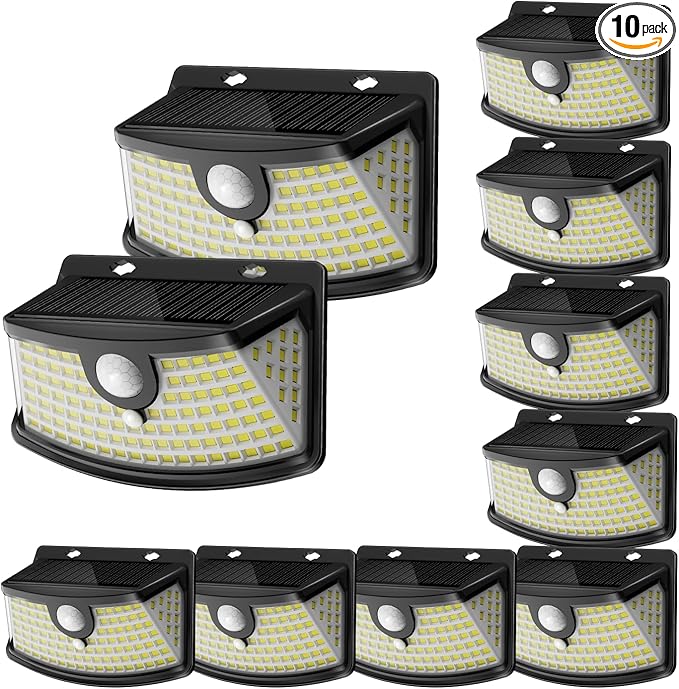 Aootek New Solar Motion Sensor Lights 120 LEDs with Lights Reflector,270° Wide Angle, IP65 Waterproof, Step Lights for Front Door, Yard, Garage, Deck (Black, Daylight White, 12-Pack)
