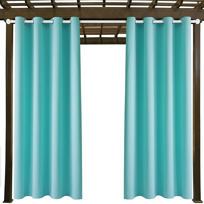 Waterproof Outdoor Curtain W52 x L84 - Grommet Top Sunlight Blocking Window Treatment Drapes Blackout Curtains for Home Bedroom Living Room Outdoor Patio Porch Pergola (Teal Blue, 2 Panels)