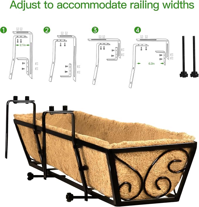 Y&M 30 Inch Butterfly Window Deck with Coco Liner, Fence Metal Hanging Flower Planter Window Basket Deck Railing Planter Boxes for Outdoor Garden Lawn 6pcs