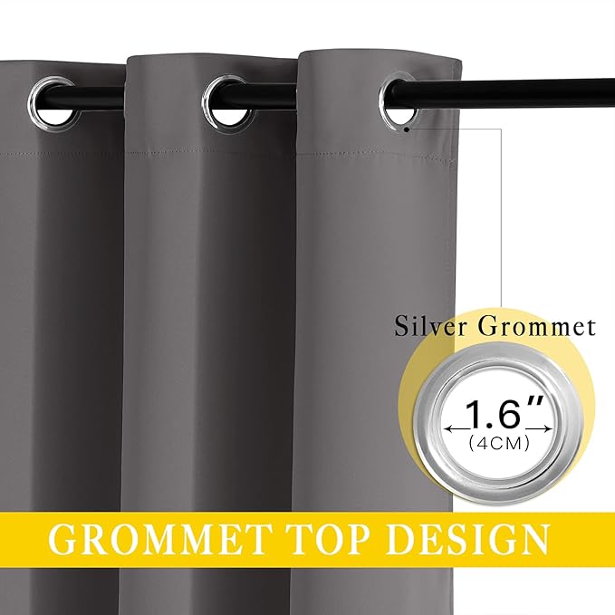 NICETOWN Blackout 118 inch Long Curtain for Living Room, Grommet Room Divider Sound Reducing Window Treatment for Sliding Glass Door/Bedroom, Gray, W80 x L118, 1 Panel
