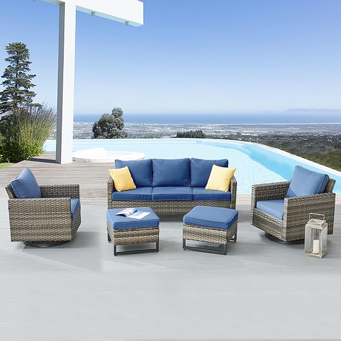 Belord Wicker Chairs Outdoor Bistro Set Oversize Patio Swivel Rocker, Rattan Outdoor Seating Set of 2 Swivel Glider Chairs Wicker Furniture for Porch Deck Backyard with Water-Resistant