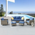 Belord Wicker Patio Furniture 5 Piece Outdoor Sofa Set, Oversize Outdoor Swivel Rocker Chairs with Rattan Ottomans, Conversation Sets Patio Furniture Come with Removable Washable Cushion Blue