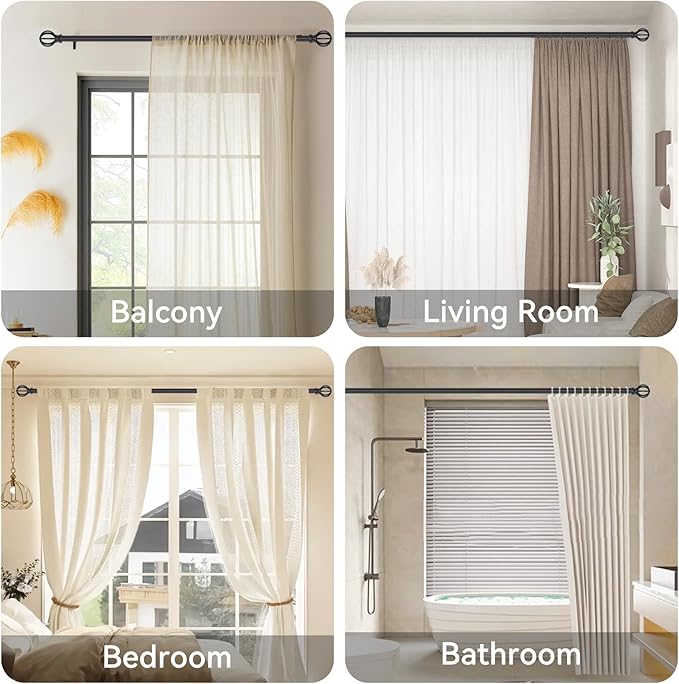 Black Curtain Rods for Windows, 5/8 Inch Heavy Duty 66 to 120” Small Curtain Rod Set with Brackets - Adjustable Drapery Rods for Livingroom, Outdoor Patio, Sliding Door
