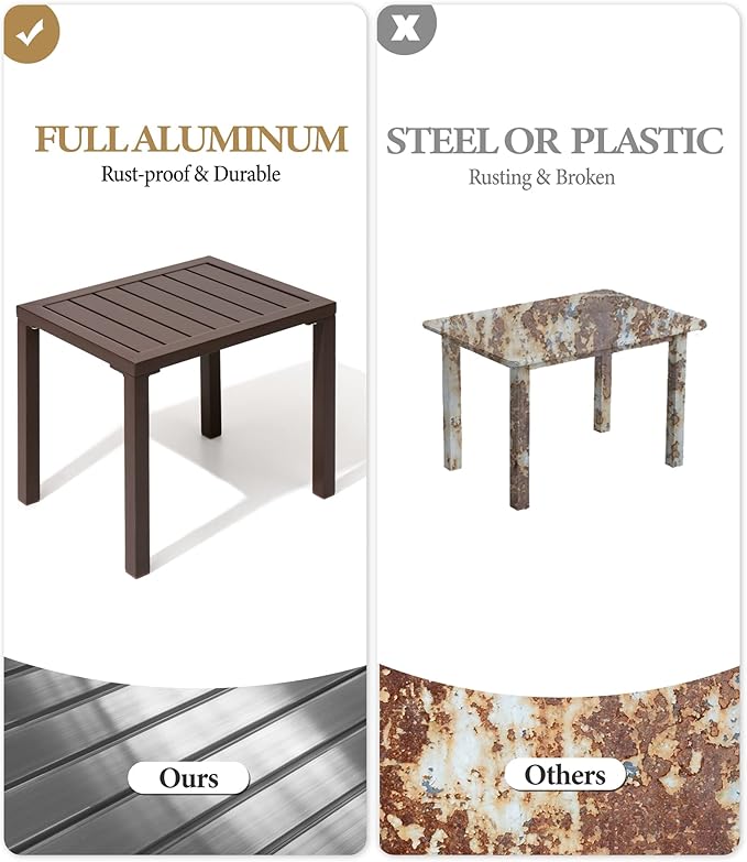Crestlive Products Outdoor Side Table,Aluminum Rectangular Side/End Table, Small Patio Coffee Bistro Table for Outdoor Indoor (Brown)