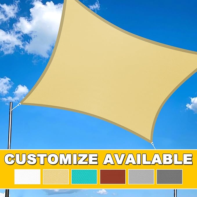 Artpuch Waterproof Sun Shade Sail, 12'x16' Sand Rectangular, UV Resistant Rain Canopy, Curved Edges Shade Cloth for Outdoor Patio, Deck, Yard (Customizable)