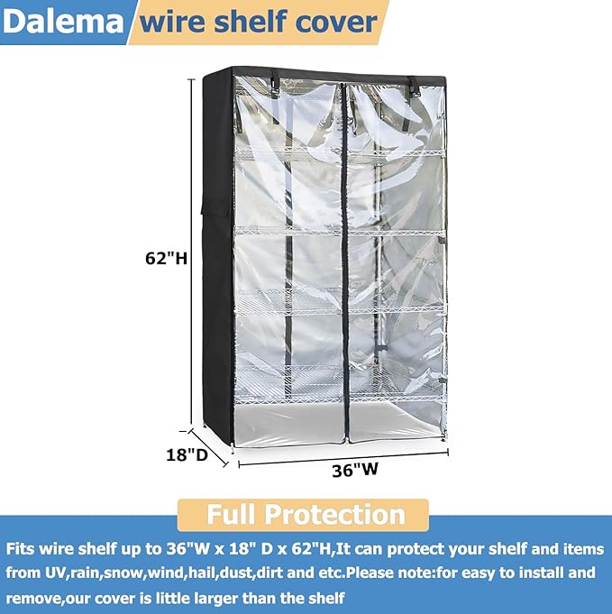Waterproof Shelf Cover,Outdoor 600D Heavy Duty Dustproof Storage Shelves Cover,36''x18''x62'' Shelf Covers for Wire Shelving with Zippers,Storage Rack Covers with Clear Front