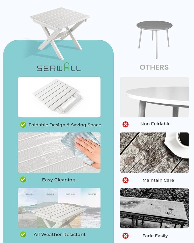 SERWALL Folding Outdoor Side Table Set of 6, Adirondack End Table, White