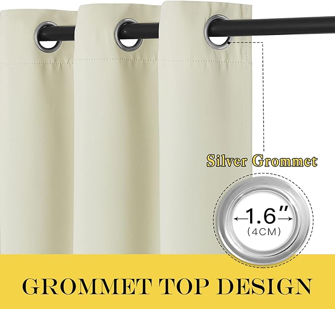 NICETOWN Room Darkening Short Curtain 54 inches Long for Living Room, Grommet Sound Reducing Thermal Insulated Curtains for Bedroom Nursery Window, 46W x 54L, 1 Piece, Beige