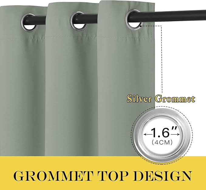 NICETOWN Sage Green Blackout Family Home Curtain - Grommet Thermal Insulated Room Darkening Window Treatment Sound & Light Blocking Drape for Bedroom/Living Room (W52 x L72, 1 Panel)